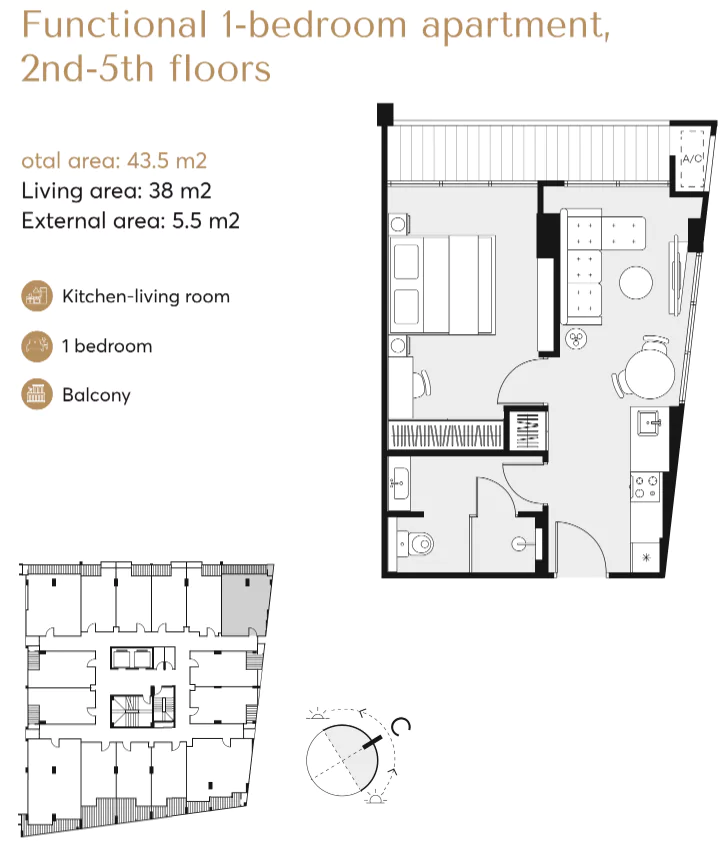 Apartament 1 Sypialnia 38m2 | 43,5 m2 z tarasem